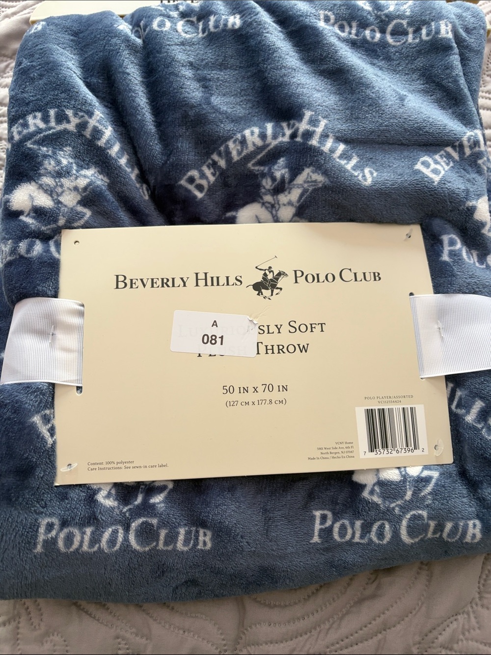 Beverly Hills Polo Club Navy & White Plush Logo Throw